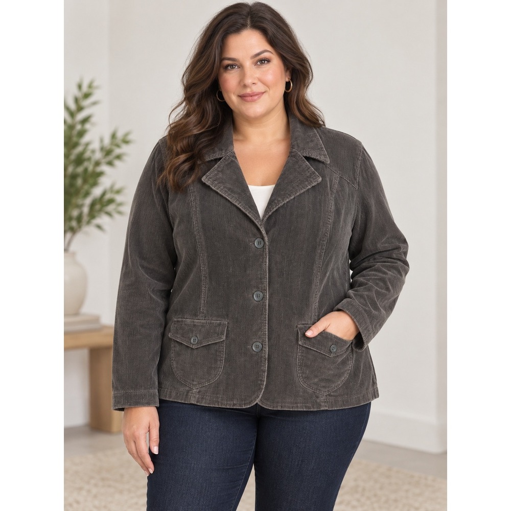 Sonoma Corduroy Jacket Women Size 2XL Olive Green Button Front Flap Pockets